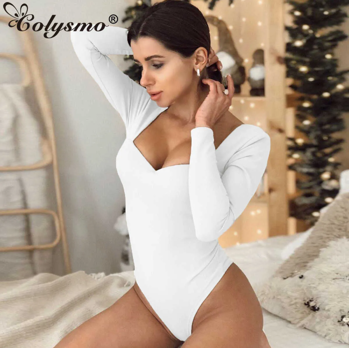Colysmo Casual Stretch Skinny Bodysuit Dames Lange Mouw Elegante Bodysuits Effen Sexy Romper Fit Body Pak Club Party Outfits 210527