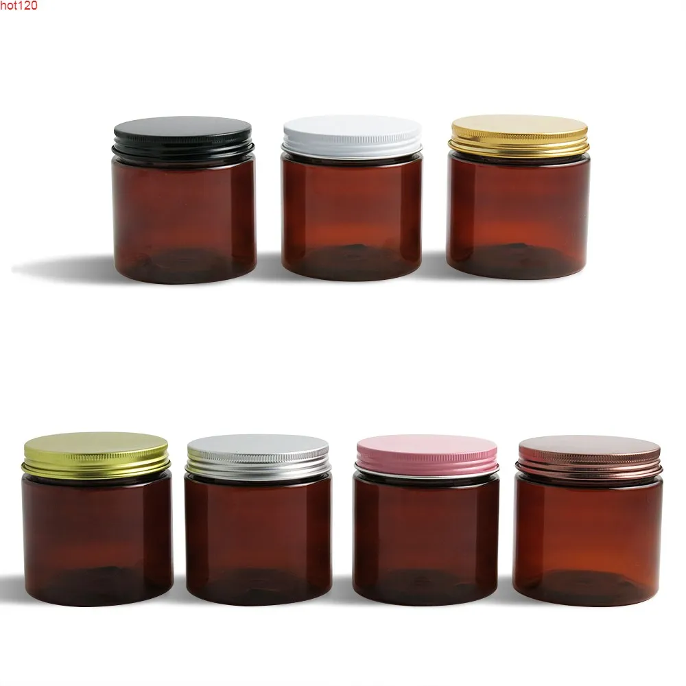 20 x 200ml Empty Amber PET Jars Aluminum Lids 200g Brown Plastic Cosmetic Contaier with sealgood