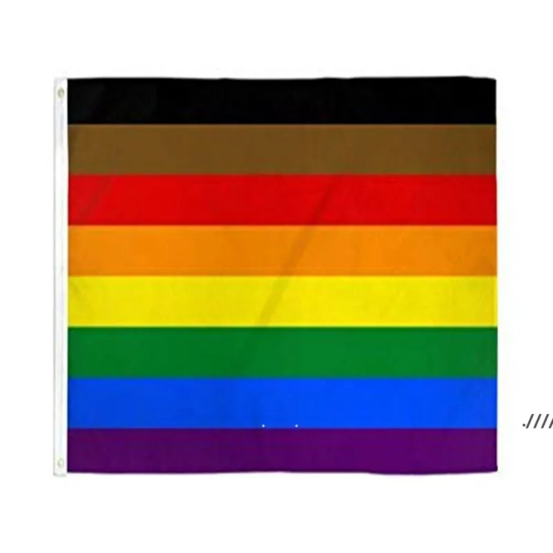 new 100% Polyester 3*5 fts 90*150cm LGBT Black Rainbow lesbian Gay Pride Flag For Decoration EWB5966