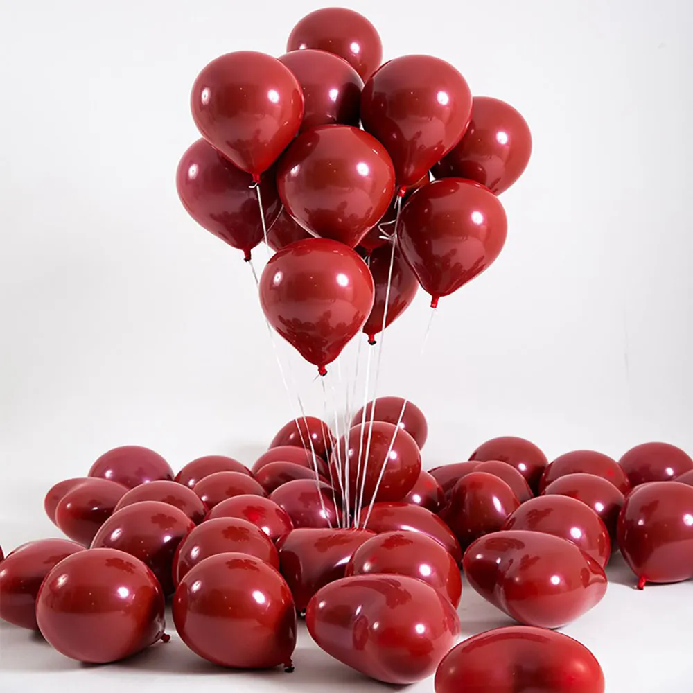 12 adet / paket 10 inç Çift Katmanlı Lateks Kırmızı Balonlar Ile Kalınlaşmak Yuvarlak Kalp Şeklinde Balon Düğün Doğum Günü Partisi Dükkanı Pencere Cafe Ev Perde Mezuniyet