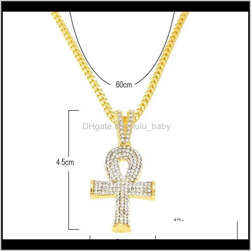 men s egyptian ankh key of life necklace set bling iced out cross mini gemstone pendant gold silver chain for women hip hop jewelry