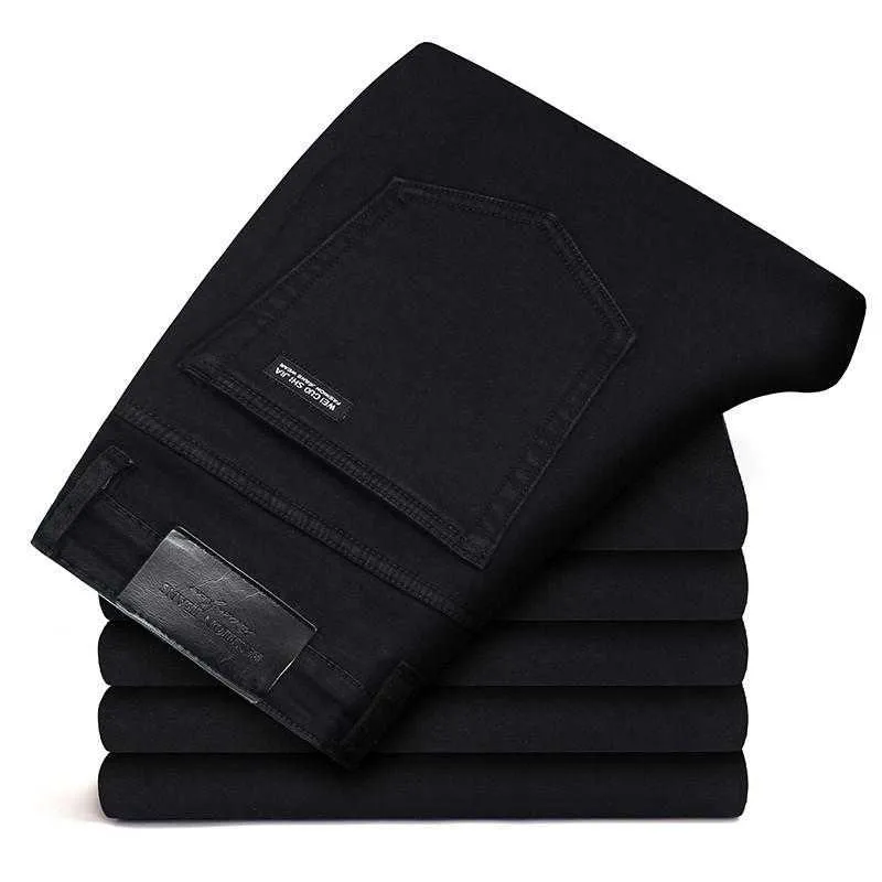 Markalar kot pantolon erkek giyim siyah elastikiyet sıska kot iş rahat erkek denim ince pantolon klasik tarzı 210622