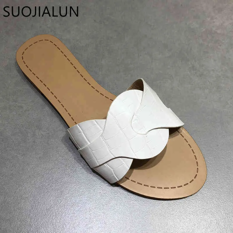 Suojialun 2021 Kvinnor Märke Tofflor Nya Sommar Flat Heel Slides Open Toe Flat Casual Beach Flip Flop Ladies Fritid Sandal Skor K78