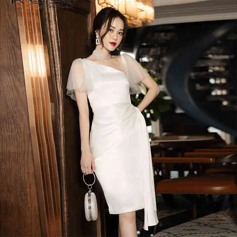 Kvinnor sexig satin vit bomullsfest klänning elegant kvällsklubb prom celebrity bodycon vestido 210527