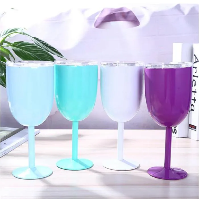 Coloured champagne glass 10oz Wine Tumbler Stainless Steel Goblet Double Walled Vacuum Insulated Unbreakable Cup Drinkware YHM74-ZWL