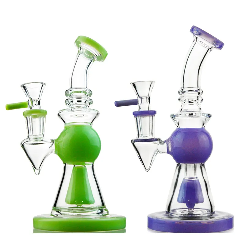 Groene Purple Hookahs Pyramid Design Hoofddienst Glas Bongs Douchekop Percolator Water Pijpen Olie DAB Rigs 14mm Joint