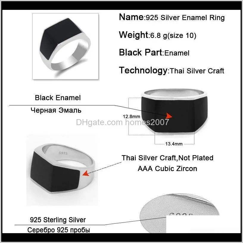 turkish men ring 925 sterling silver black enamel rings for male women unisex engagement wedding anniversary jewelry gift cluster