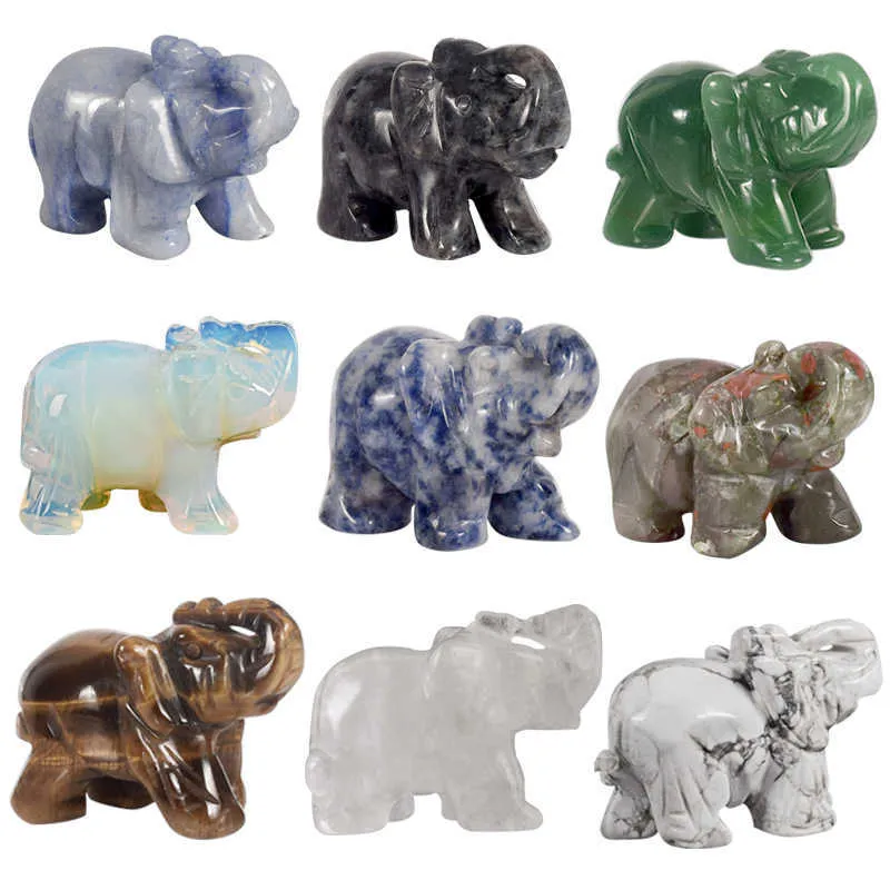 Whosale 2 Pouces Jade Cristal Éléphant Figurines Artisanat Sculpté À La Main 100% Pierre Naturelle Mini Statue Animale pour Décor Chakra Guérison