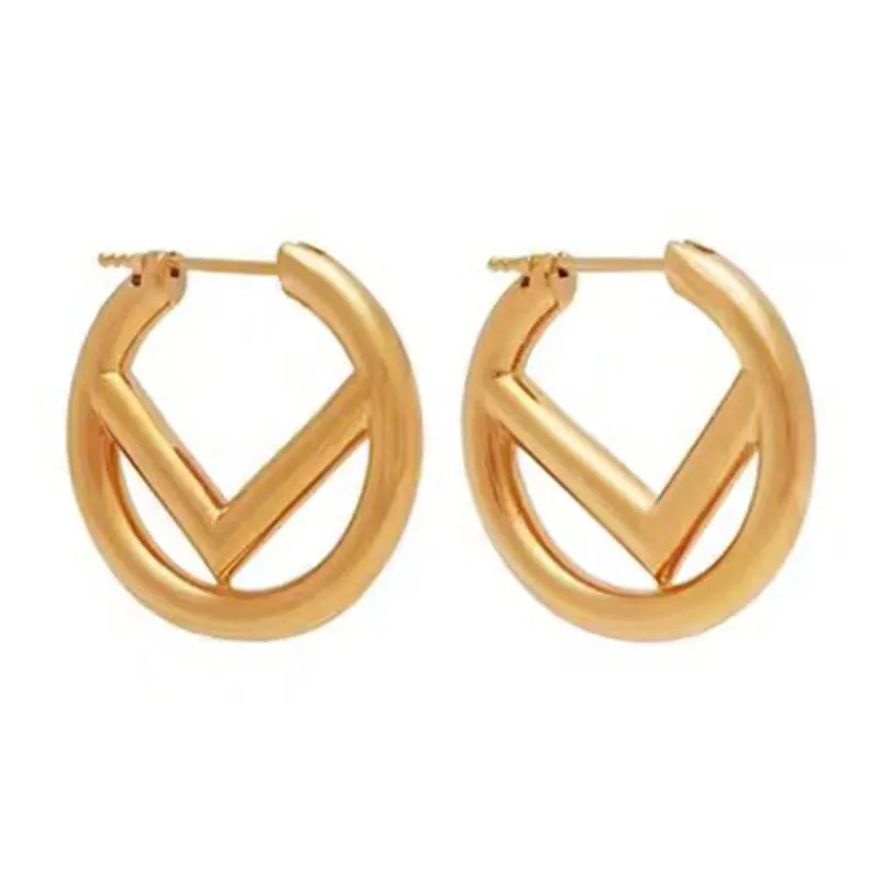 Women Designer Earrings Womens Classic Circle Ear Studs Letters Fashion Lady Exquisite Jewelry Brass Ladies Elegant Gold F Earring Habbly