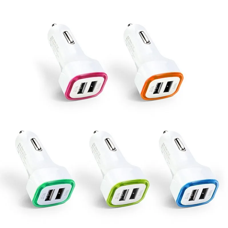 Cargador de coche de puertos duales LED 5V 2.1A Adaptadores de potencia Adaptador USB portátil para vehículo para Samsung iPhone Huawei Adaptadores de teléfonos universales