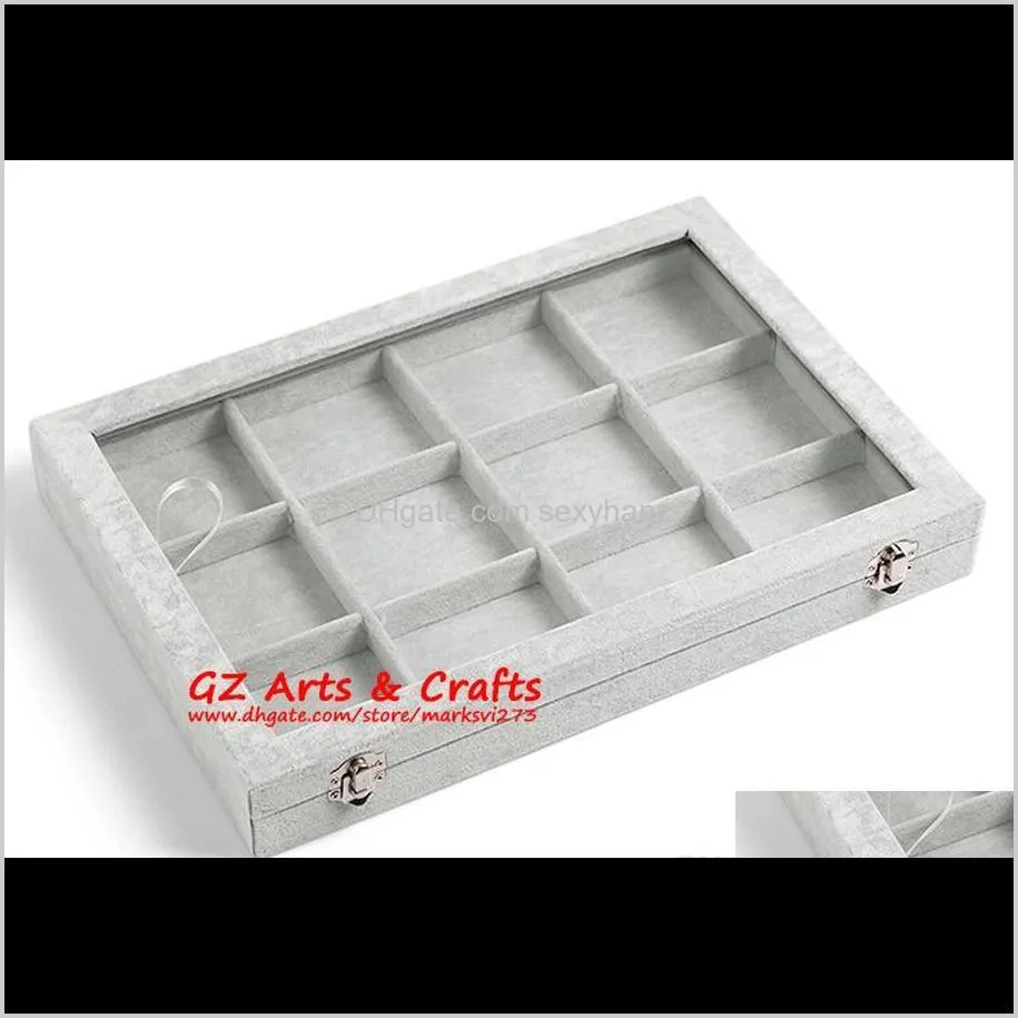 ice gray velvet jewelry tray glass lid jewelry boxes ring tray necklace earrings bracelets loose beads jewelry display stand