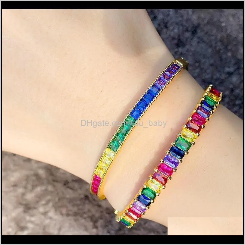 new design dainty cz rainbow bracelets for women girl crystal gold charm big bangle jewelry wedding gift 2021