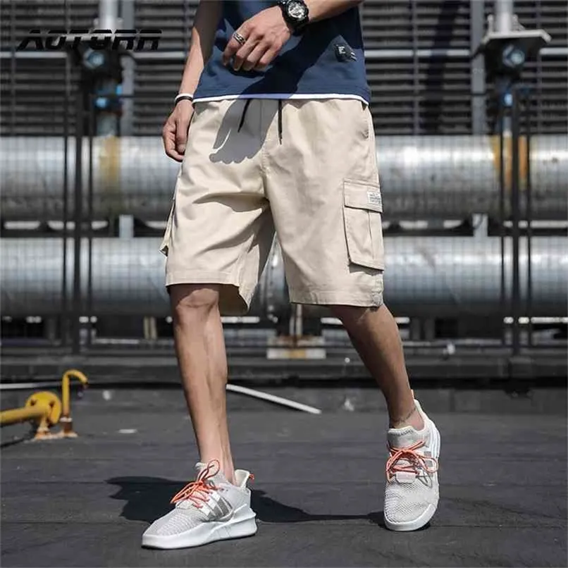 Estate Casual Tasche laterali Pantaloncini cargo Uomo Cotone Pantaloncini da surf al polpaccio Abbigliamento sportivo da uomo Jogger Streetwear Pantaloni corti 210806