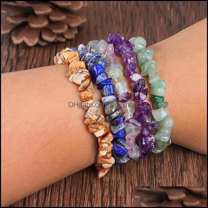 Beaded, Strands Irregular Natural Crystals Chakras Stone Bracelet Beads Chips Jewelry Bracelets Yellow Clear Aquamarines