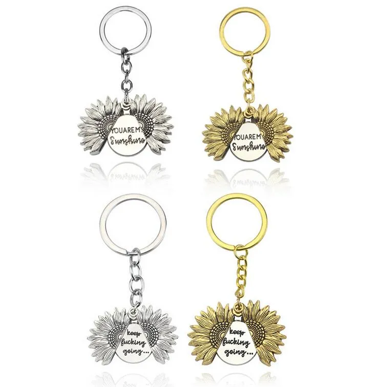 Metal Keychain Pendant Sunflower Keychains YOU ARE MY SUNSHINE Keyrings Openable key chain Gift Promotion Supplies