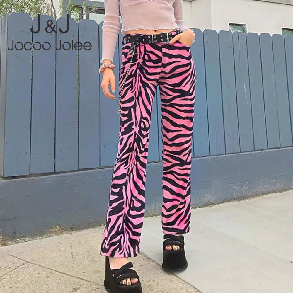 Casual imprimé taille haute streetwear femme pantalon rétro zèbre rayé droite femmes pantalons longs dames pantalons minces 210518