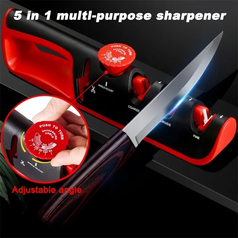 5In1 Knife ener Professional Kitchen Knives Grinder Scissors ening Tungsten Diamond Ceramic Angle Adjustable 220311