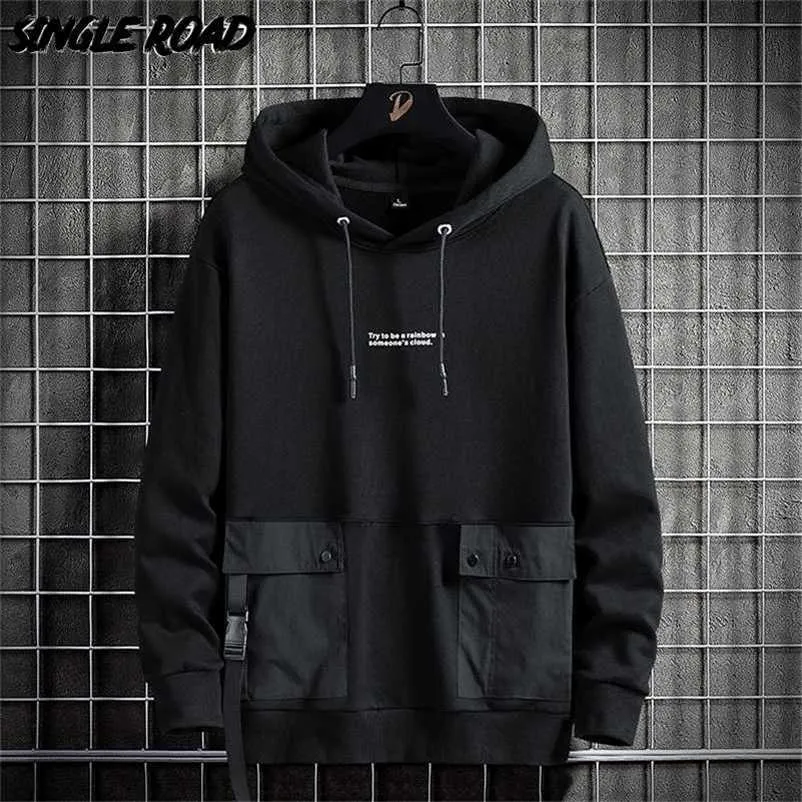 Tek Yol Erkek Hoodies Erkekler Çok Cepler Techwear Kazak Boy Japon Streetwear Hip Hop Hoodie Erkekler Artı Boyutu 211116