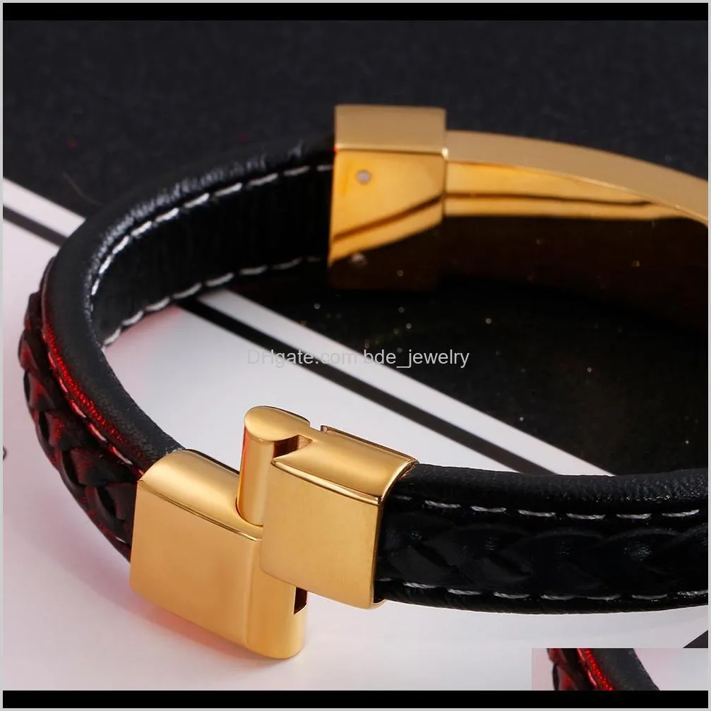 wrap leather bracelet for man fashion gold stainless steel mens bracelets men`s jewelry braided genuine leather boyfriend gifts