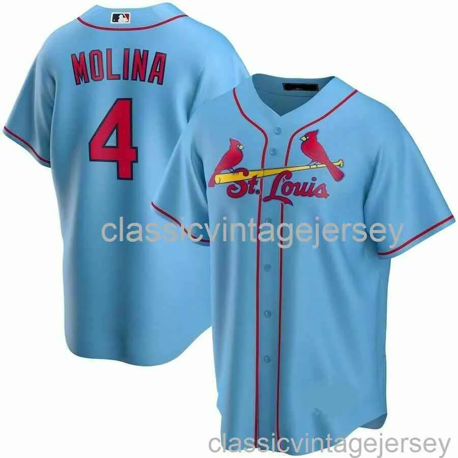 Yadier Molina # 4 Maillot de baseball bleu clair XS-6XL Cousu Hommes Femmes Maillot de baseball jeunesse