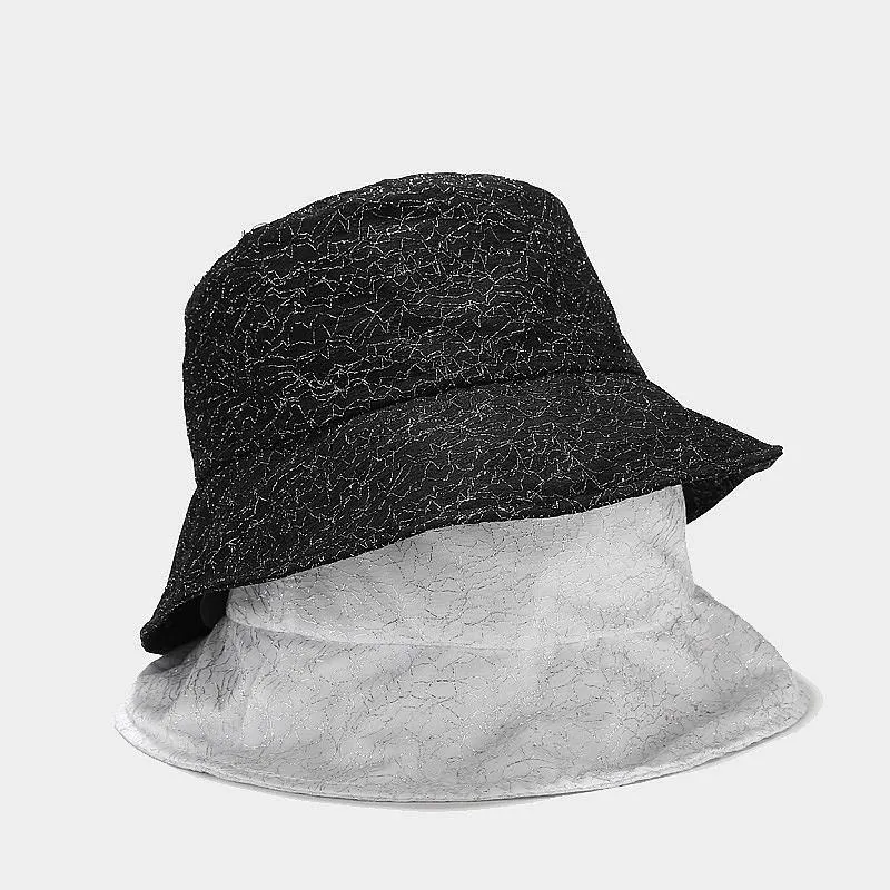 Casual zomer dunne emmer hoed vrouwen zwart witte zilveren draad panama visser dame vouwbare buitenste zon caps bob chapeau brede rand hoeden