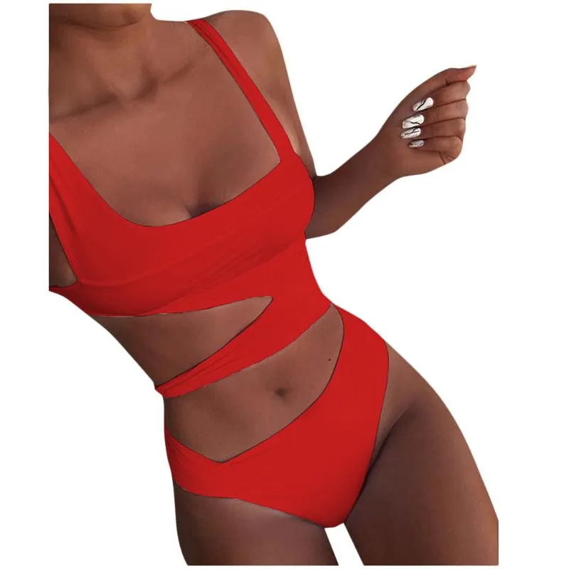 Kvinnors badkläder sexig en bit 2021 Kvinnor klippte ut bandage hög midja baddräkt Push Up Monokini Bandeau Swimming Bathing Suit