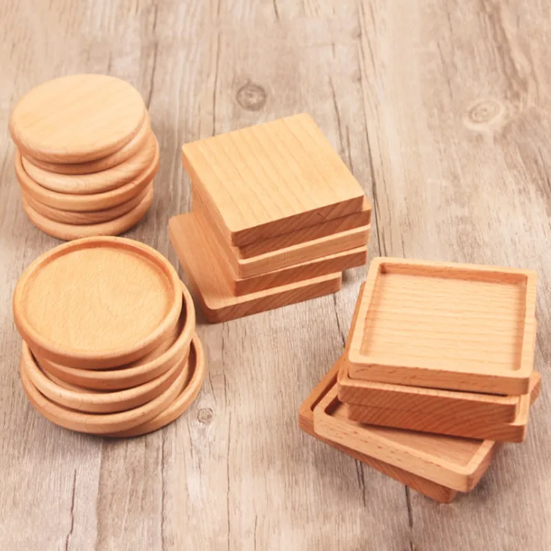 Tea Coffee Cup Pad Square Round Drinking Cup Mat Placemats Decor Home Table Heat Resistant Wood Coasters