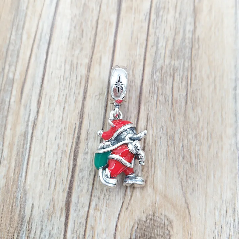 925 Sterling Silver Beads Gift Bag Dangle Charm Red & Green Enamel Charms Fits European Pandora Style Jewelry Bracelets & Necklace 797501ENMX AnnaJewel