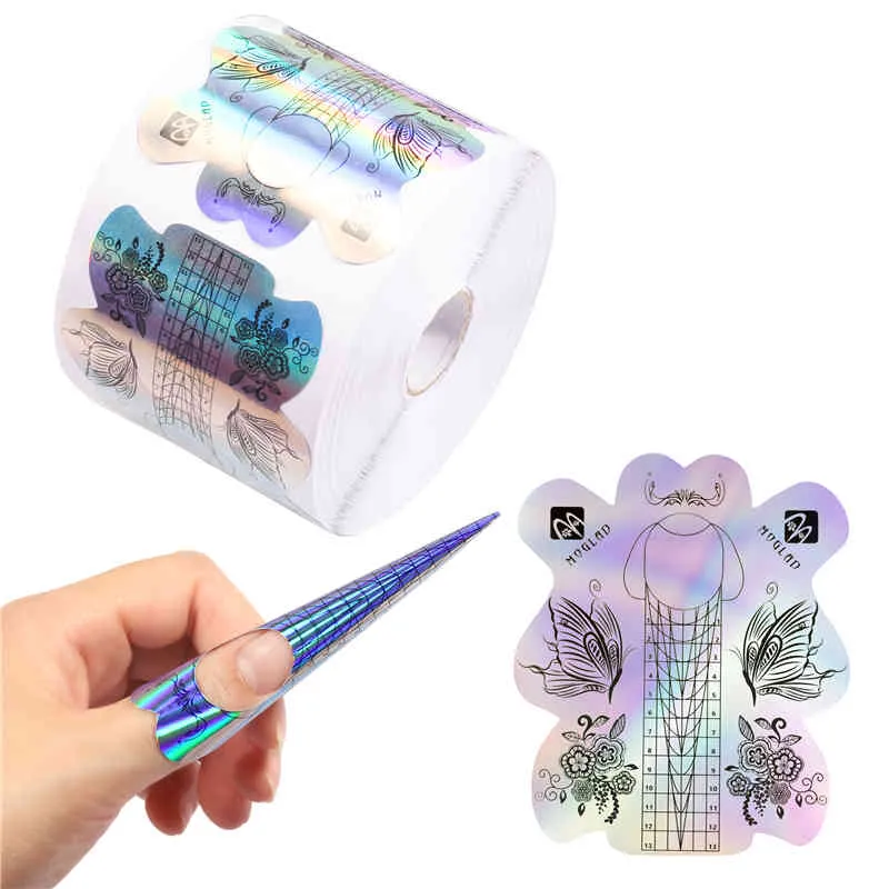 100/300PCS Acrylic s UV Gel Nail Extension Guide Form Laser Self-Adhesive Sticker Manicure Tools