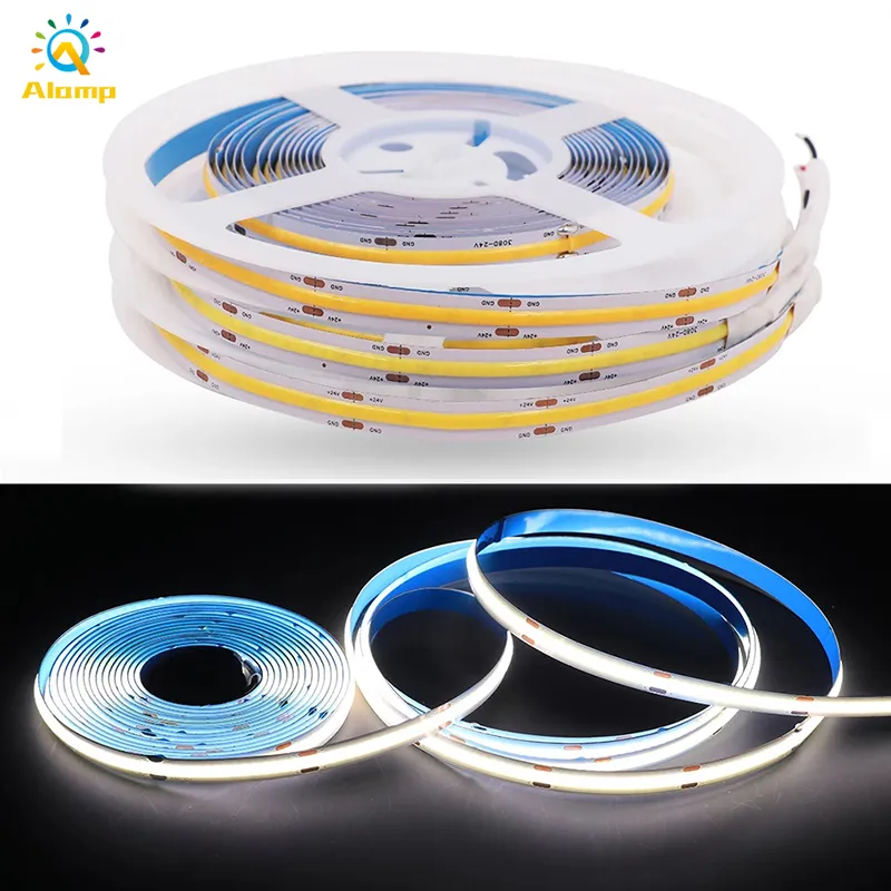 DC12V 24V Cob Strips 8mm de alta densidade fita de néon de fita IP20 RA90 320leds Dimmable LED tira luzes para decoração ao ar livre interno