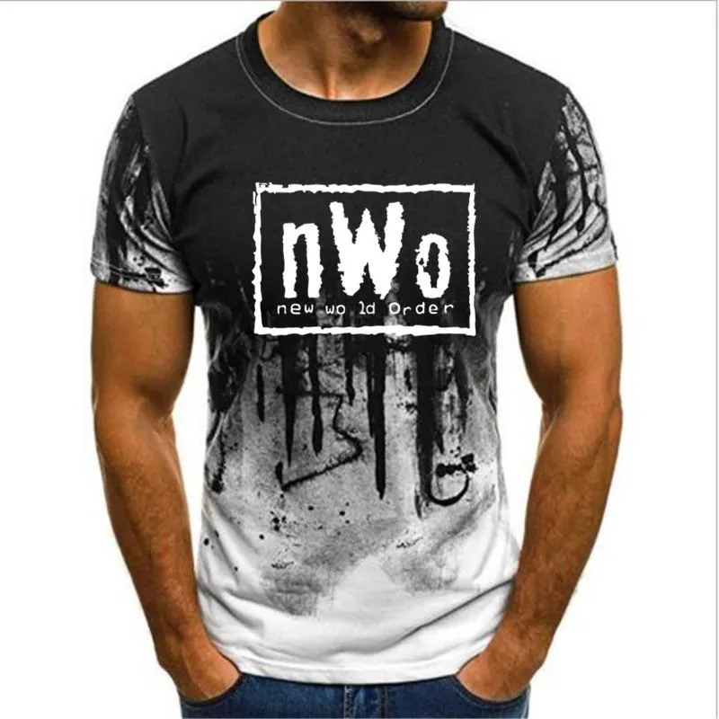 Camiseta Masculina Adulto WCW Wrestling NWO World Ink Wolfpac Preto T-Shirt Masculina Marca Masculina Tops Vestuário Camisetas Camuflagem Casual