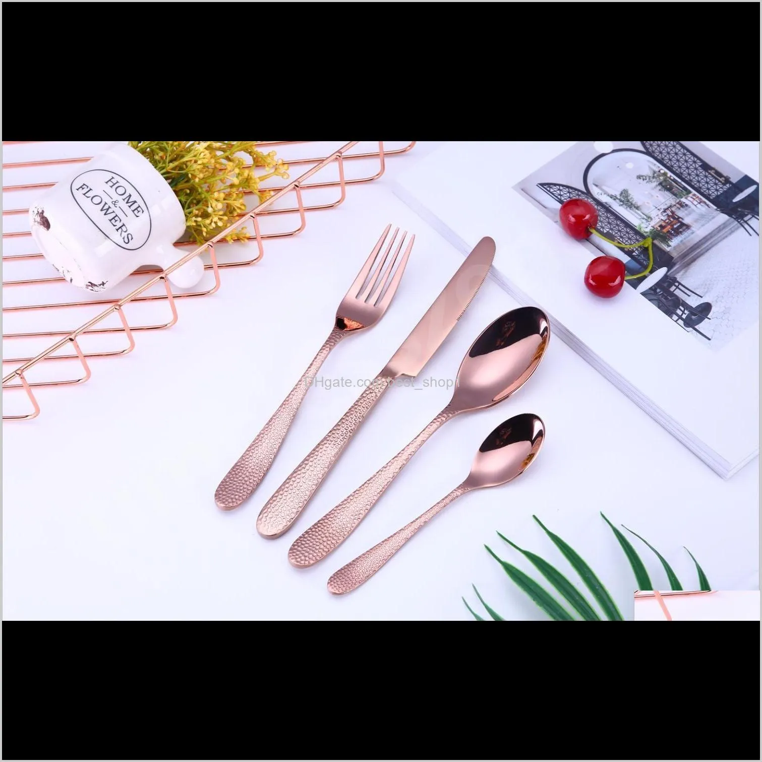 5 colors high-grade gold cutlery flatware set spoon fork knife teaspoon stainless dinnerware sets kitchen tableware set 10 choices