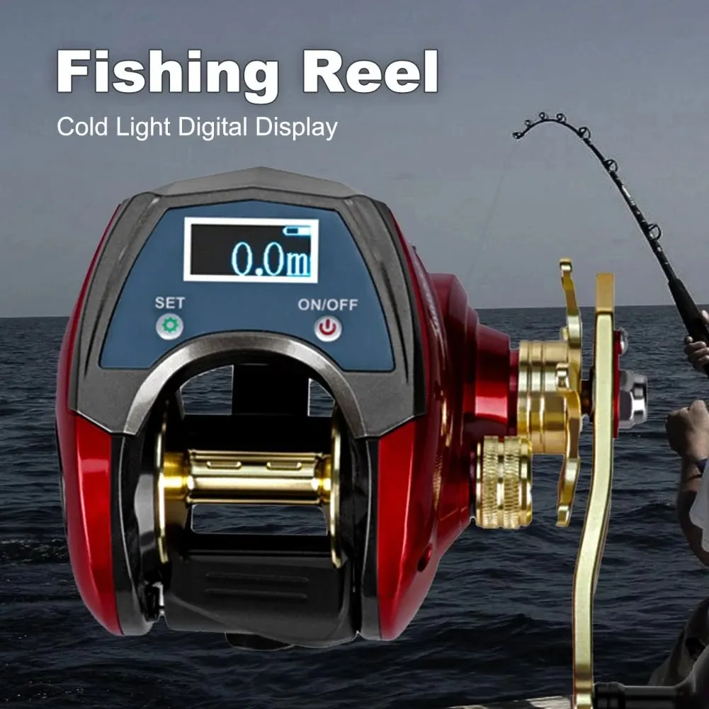 Rechargeable LED Electric Fishing Reel with Digital Display Single Rocker  Arm for Saltwater or Left Hand Blue