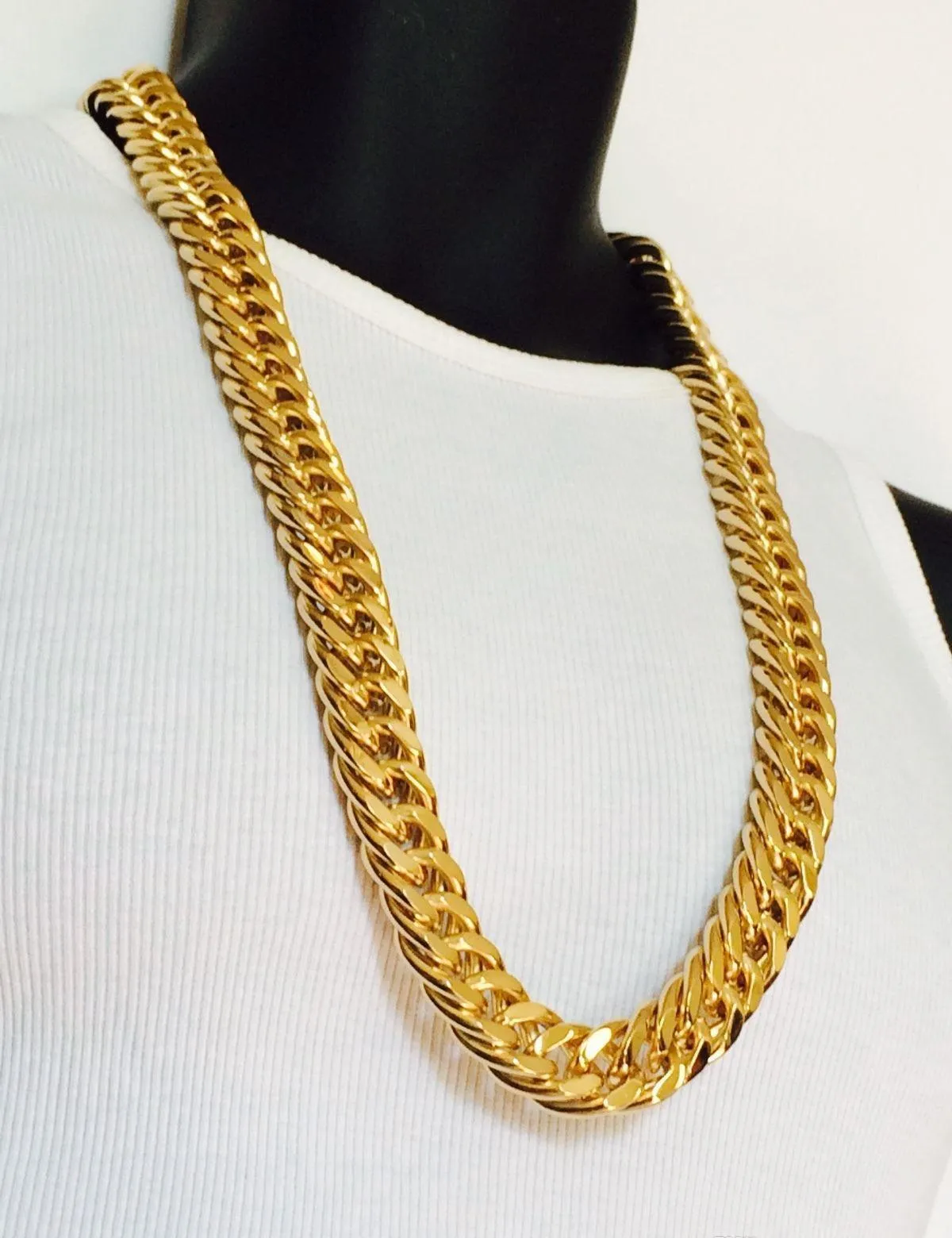 mens  cuban link curb chain 14k real yellow solid gold gf hip hop 11mm thick chain jayz epacket shipping