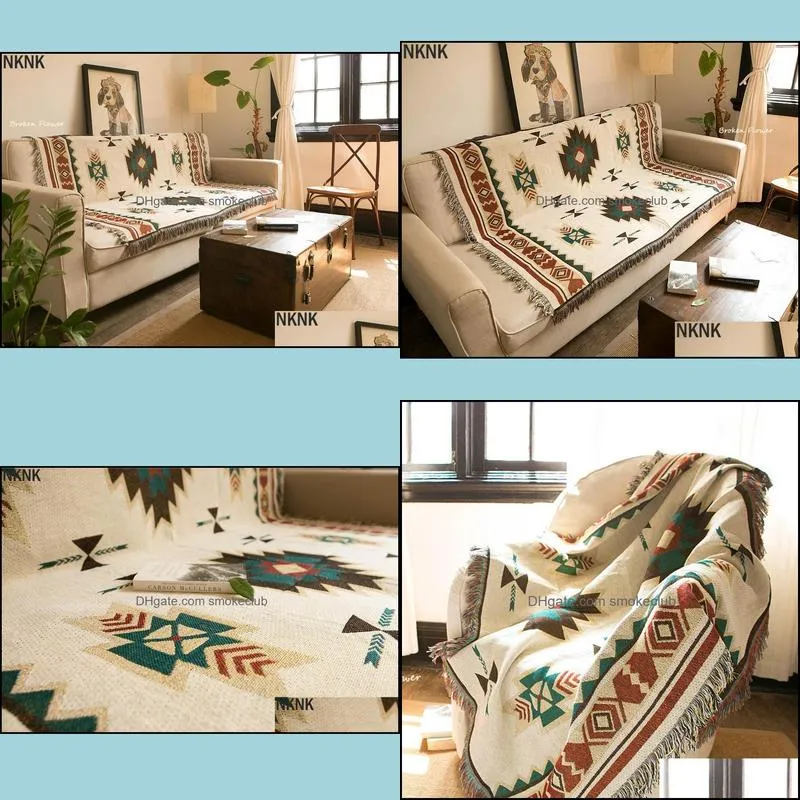 Blankets Ethnic Bohemian Knitted Throw Blanket Picnic Camping Sofa Covers Slipcover High Quality Car Travel Plane