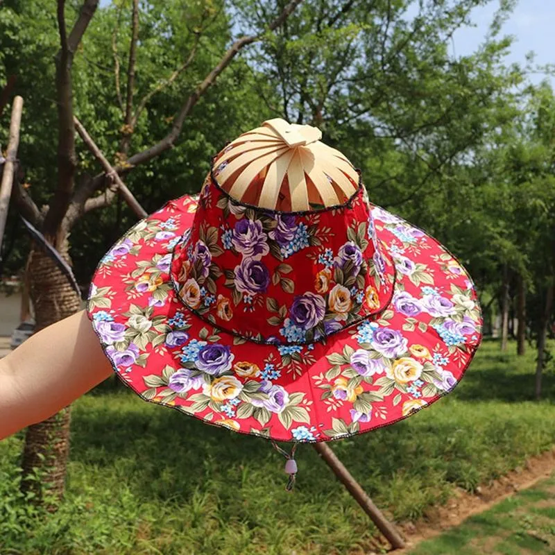 Wide Brim Hats 2 In 1 Multifunction Bamboo Foldable Hand Fan Sun Hat  Adjustable Summer To Handheld Folding For Traveling Outdoor