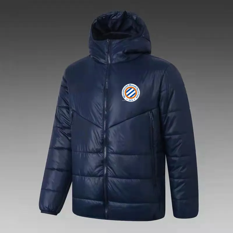 21-22 Montpellier HSC Veste à capuche pour hommes, manteau de sport de loisirs d'hiver, fermeture éclair complète, sweat-shirt chaud en plein air, LOGO personnalisé