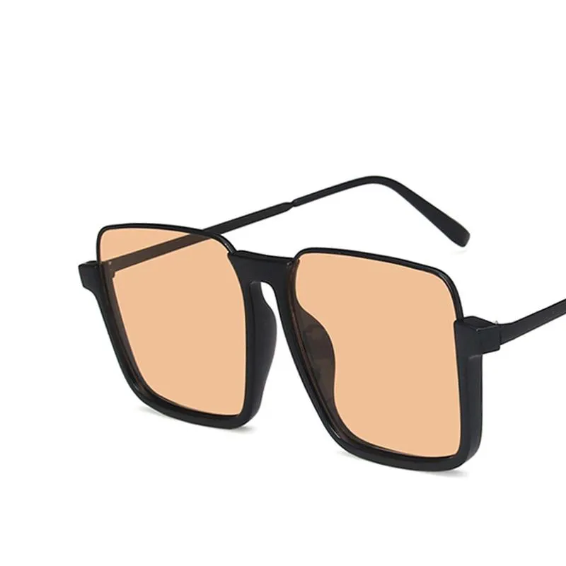 Lunettes de soleil Marque Carré Verres Orange Lunettes Tendance Colorée Polyvalent Uv400