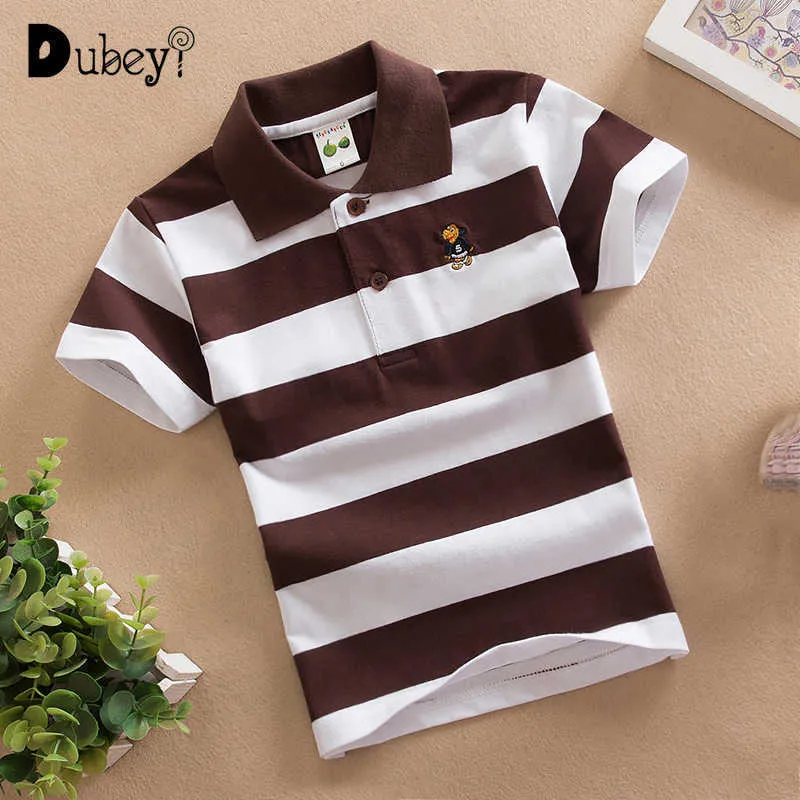 White Striped Polo Shirts Boys Girls Cotton Summer Casual Kids Tops Teen Brand Tshirt Breathable Soft 210529
