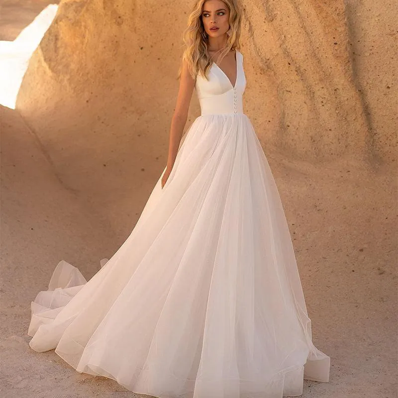 Simple Beach Wedding Dresses A Line Satin Tulle... From  Donnaweddingdress12, $80.49 | DHgate.Com