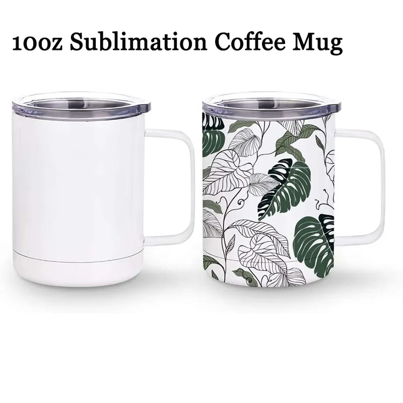 10oz sublimering muggar med handtag Rostfritt stål Dubbelvägg Vin Tumbler DIY Blank Kaffe Kopp Julklapp