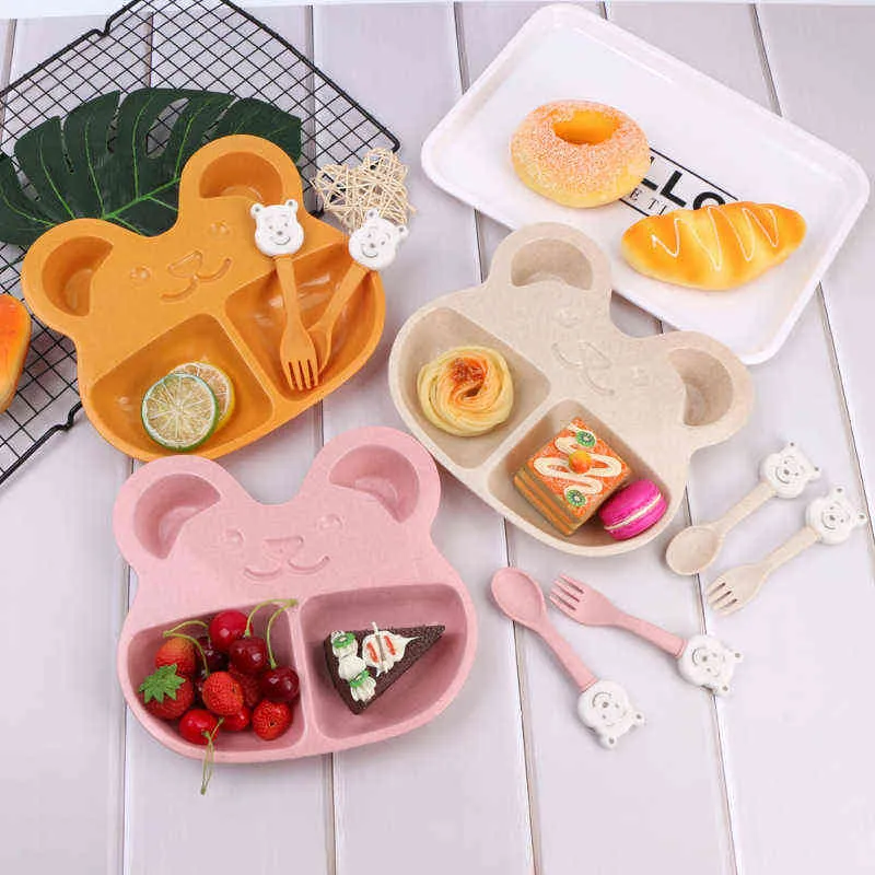 3 stks / set Baby Voeding Voedsel Servies Solid Toddle Cartoon Biergerechten Kinderen Tarweborden Diner Bowl Kinderen Training Servies G1221