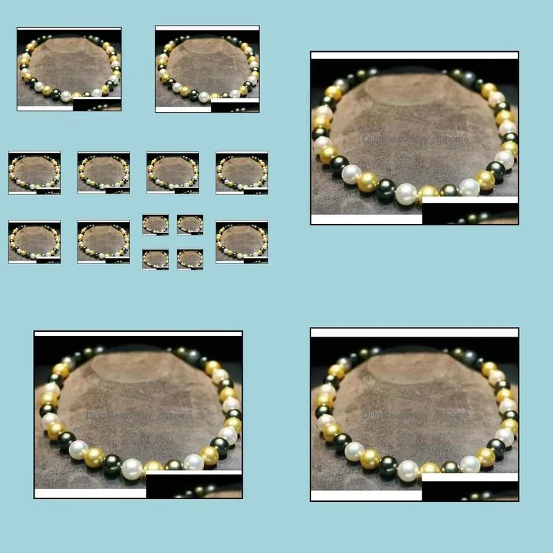 9-10m South Sea White Black Gold Multicolor Pearl Necklace 18inch 14k Gold Accessories