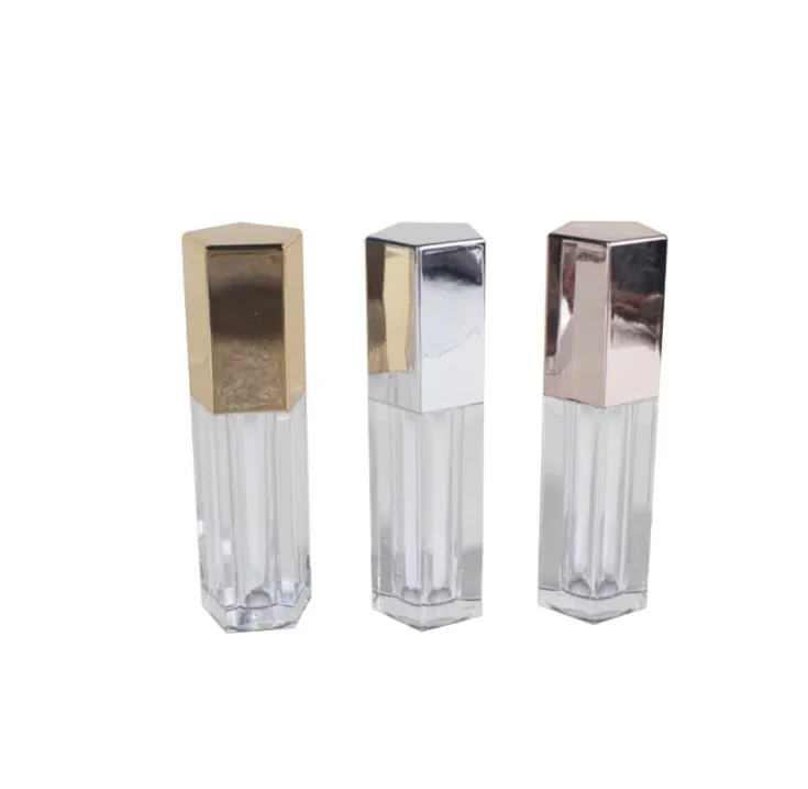 Bouteilles vides de brillant à lèvres en losange à cinq angles de 5ml, Tube cosmétique transparent pour baume à lèvres, or/argent/or Rose, maquillage Vilas