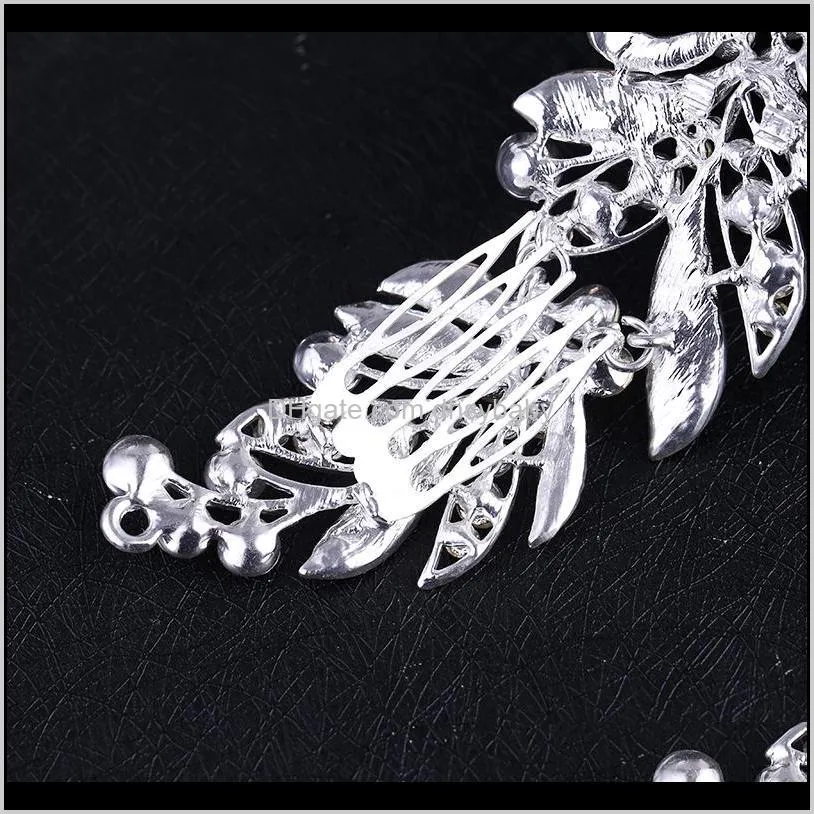new elegant bridal hair comb tiara silver color long leaf flower big headpiece wedding hair comb accessories jewelry for women