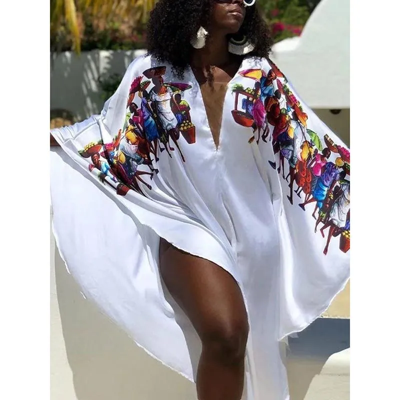 Drukuj Afryki Suknie Dla Kobiet Vetement Femme 2021 Luźna Summer Sukienka Ubrania Ladies Moda Dashiki Afryka Koszula Odzież Etniczna