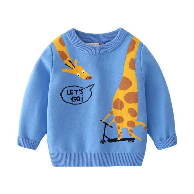 Baywell Kids Baby Cartoon Giraffe Casual Autumn Sweater Crewneck Thick Toddler Long-sleeved Top Clothing For Children Boys Girls Y1024