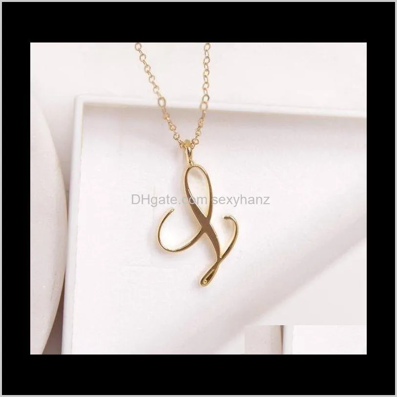 26pieces gold silver swirl initial alphabet letter necklace all 26 english a-z cursive luxury monogram name word pendant chain