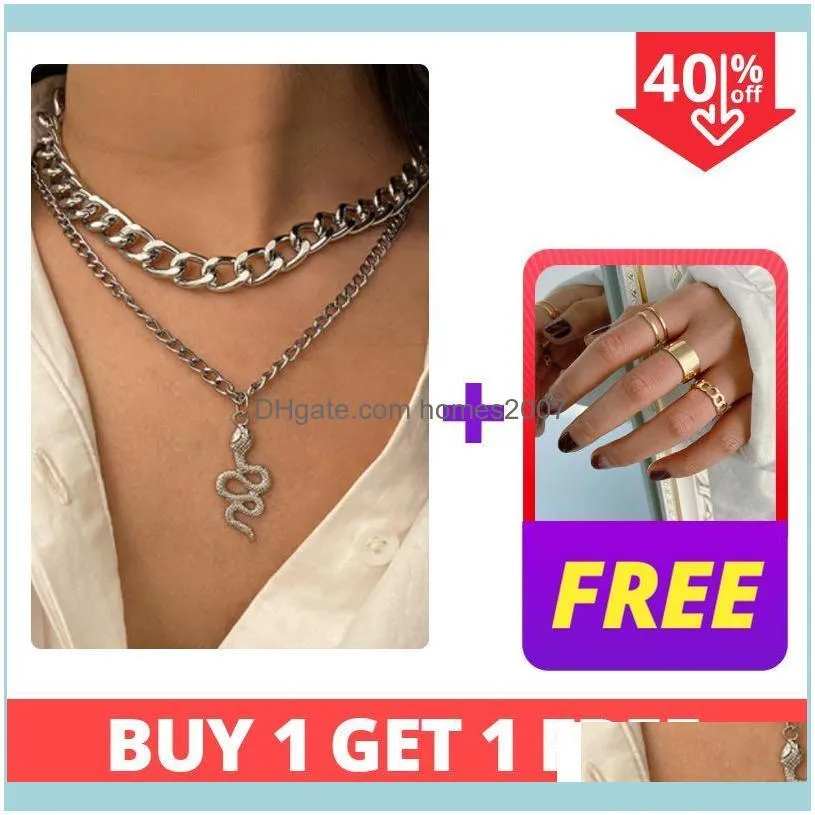 Retro Multilayer Snake Pendant Chain Necklace For Women Trendy Gold Silver Color Big Thick Necklaces 2021 Jewelry Chains