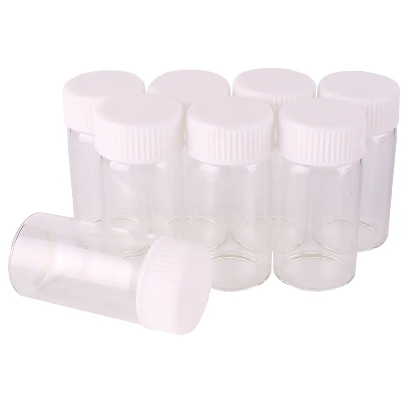 2022 Nuove 24pcs 30*60mm 25 ml Bottiglie di spezie di profumo di vetro trasparente con tappo a vite di plastica bianco piccolo barattolo fiale artigianato fai da te artigianato